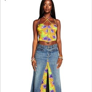 I.AM.GIA Yellow Floral Crisscross Crop Top